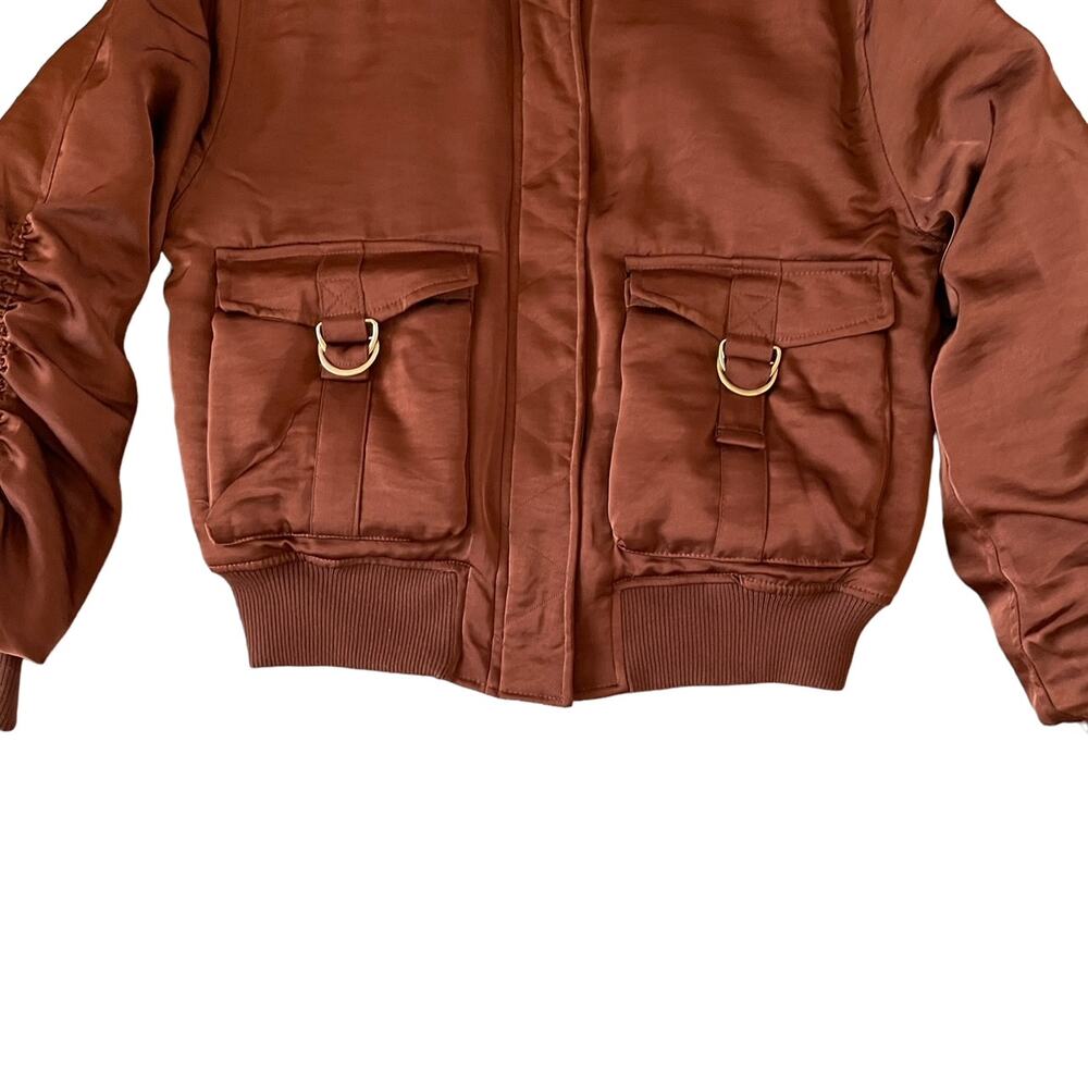 HOUSE OF HARLOW 1960 Women's Satin Zip Up Bomber Jacket Size M Copper Brown NEW - Picture 8 of 16